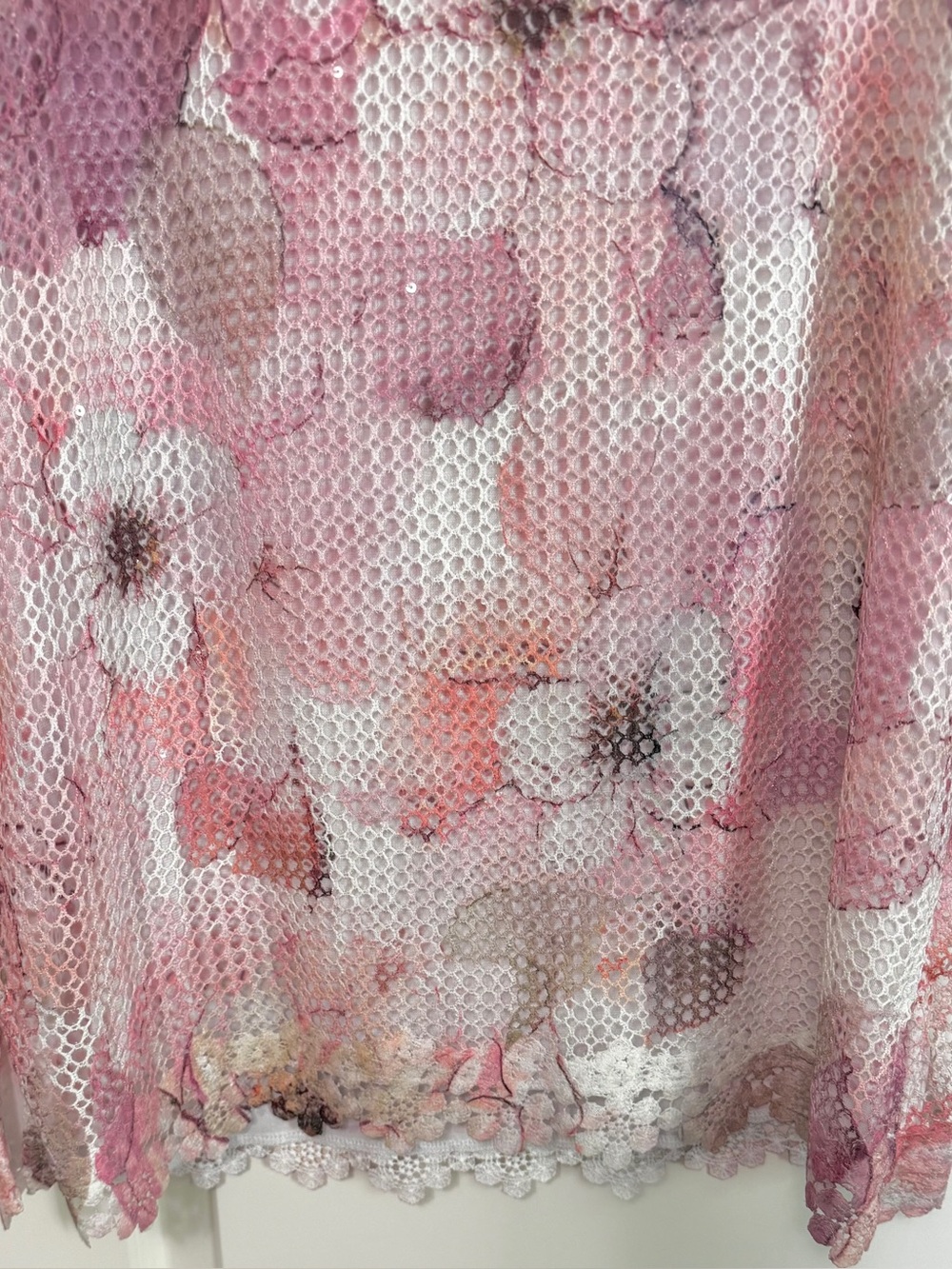 Alfred Dunner Floral Lace Mesh Sequin Blouse Pink Mauve Size S - Picture 10 of 11